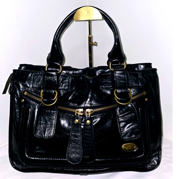 Chloé "Bay" Black Ink Patent Leather Satchel bag - Picture 2 of 8